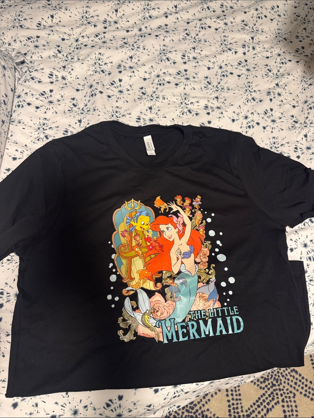 Disney The Little Mermaid Black Graphic Tee with Red & Aqua Artwork